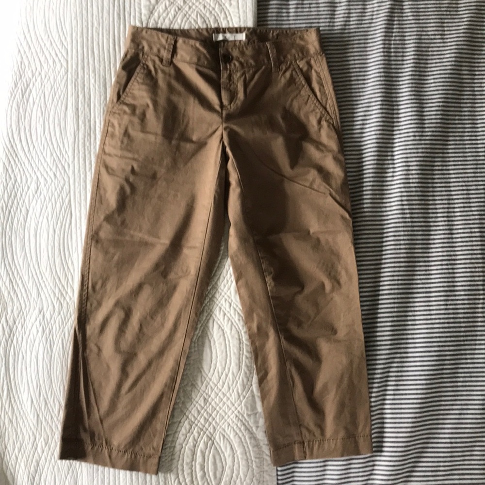 Ann Taylor LOFT Dark Khaki Cotton Sateen Capris